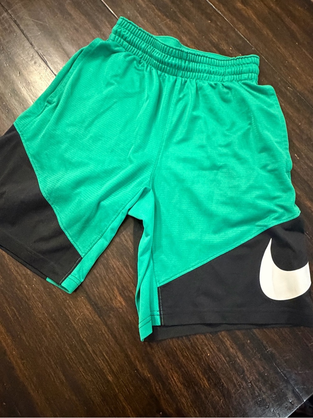 Nike Teal and Black Performance Shorts with White Swoosh dri fit small